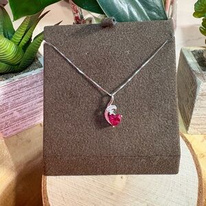 925 Silver Necklace with Pink\Red Heart Pendant❤️